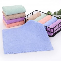 Soft, solid coral fleece square hand towels, children's kindergarten hand towels with logos for promotional gifts.