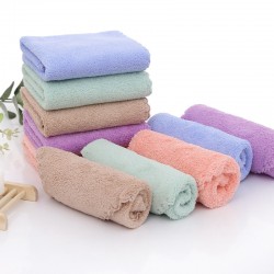 Soft, solid coral fleece square hand towels, children's kindergarten hand towels with logos for promotional gifts.