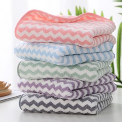 Cationic high-density warp-knitted coral fleece towels with embroidered logos, available for supermarket labor protection.
