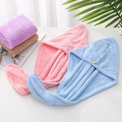 Manufacturer's new solid-color coral fleece shower caps with absorbent, thickened, and embroidered hair drying caps for promotional distribution