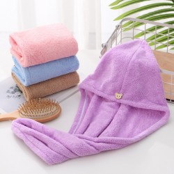 Manufacturer's new solid-color coral fleece shower caps with absorbent, thickened, and embroidered hair drying caps for promotional distribution